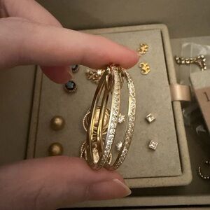 Solid gold 10kt yellow gold 1.5” large hoop earrings with sparkling stones iced